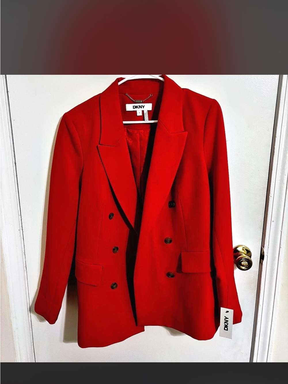 DKNY Red Double-Breasted Blazer Jacket